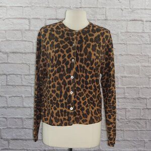 Vintage 90s Animal Leopard Print Lambswool Angora Cardigan Sweater Large